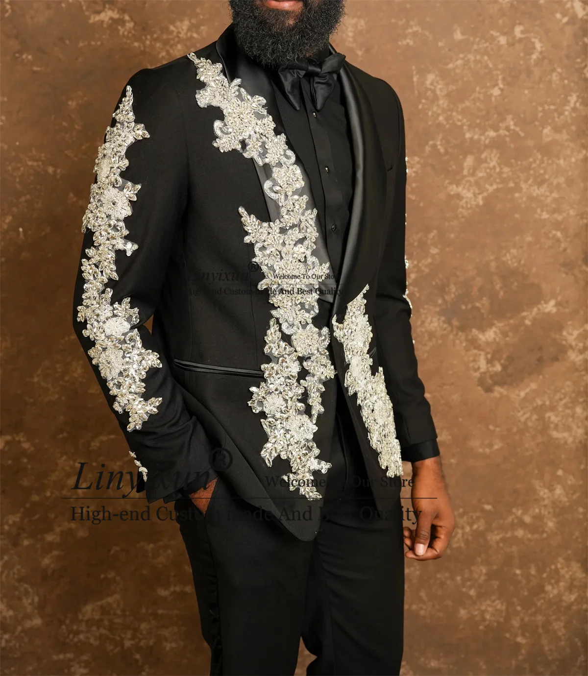 

Мужские костюмы-смокинги с блестящими металлическими аппликациями и кристаллами, 2 предмета, для свадьбы, торжеств, выпускного вечера, индивидуальный пошив, Ternos Completo