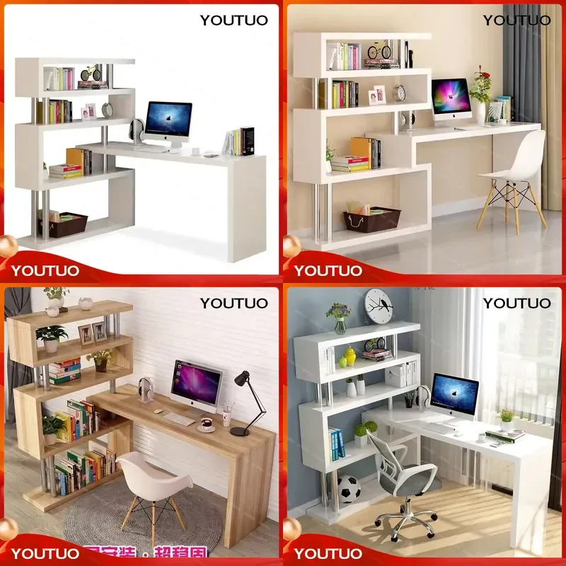 Modern Computer Desk with Bookshelf Standing Desk Shelf High Quality Wooden Bookshelf with Computer Desk مكتب كمبيوتر