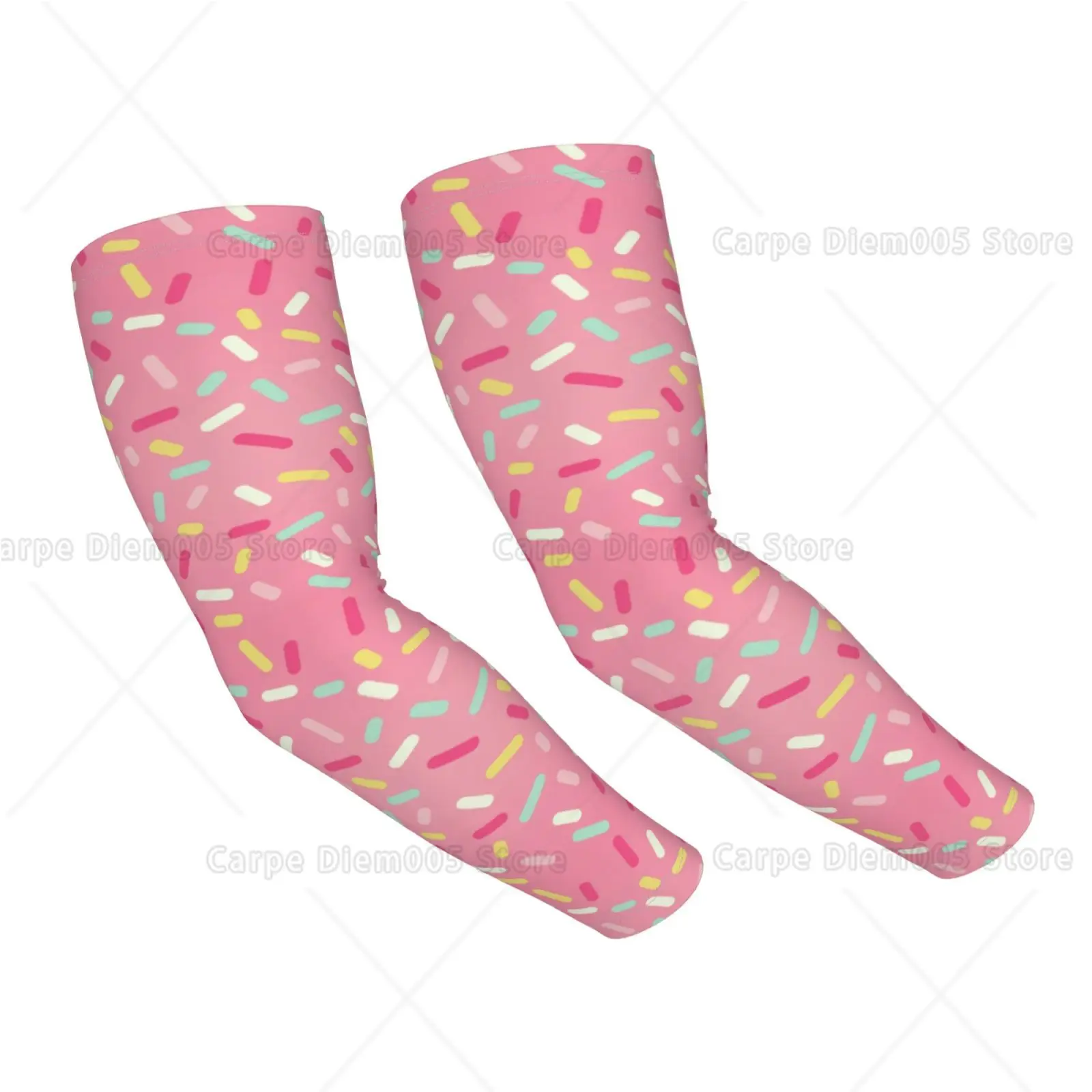 Cute Pink Donut Sprinkles Candy Print UV Cooling Arm Sleeves Sun Protection Cycling Driving Sports for Sweet Treat Lovers Women