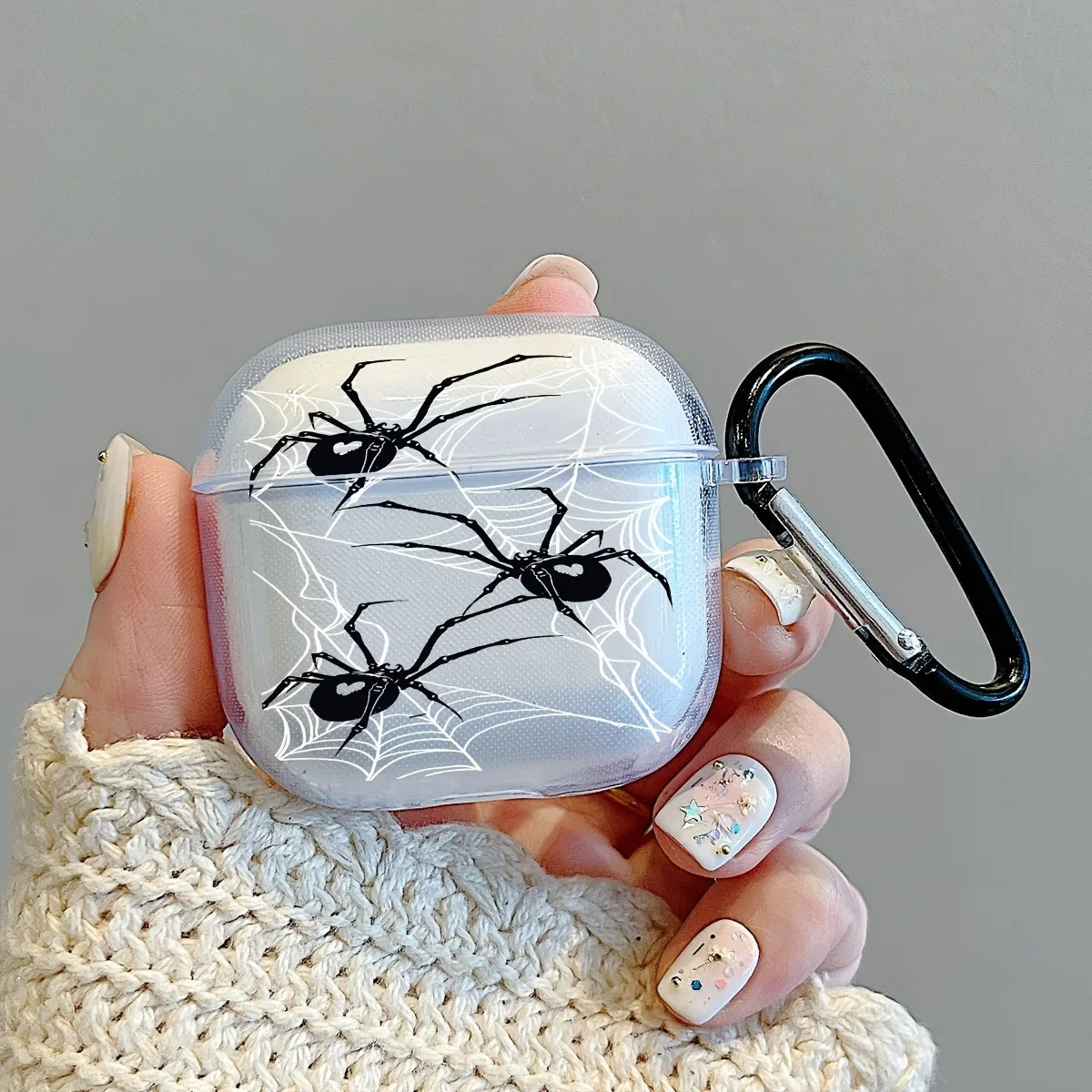Black Spider Pattern Earphone Case For AirPods Pro/Pro2 TPU Clear With Keychain For AirPods 3/4 Silicone Soft Protective Cover