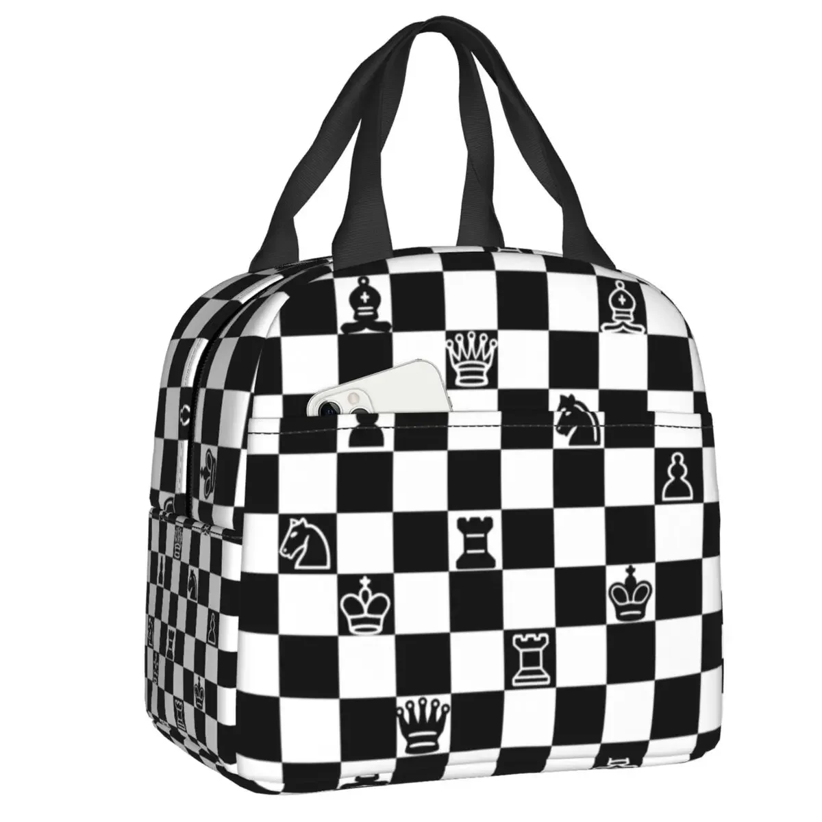 Custom Checkerboard Pattern Yellow And Black Thermal Insulated Lunch Bag Women Resuable Lunch Container Multifunction Food Box