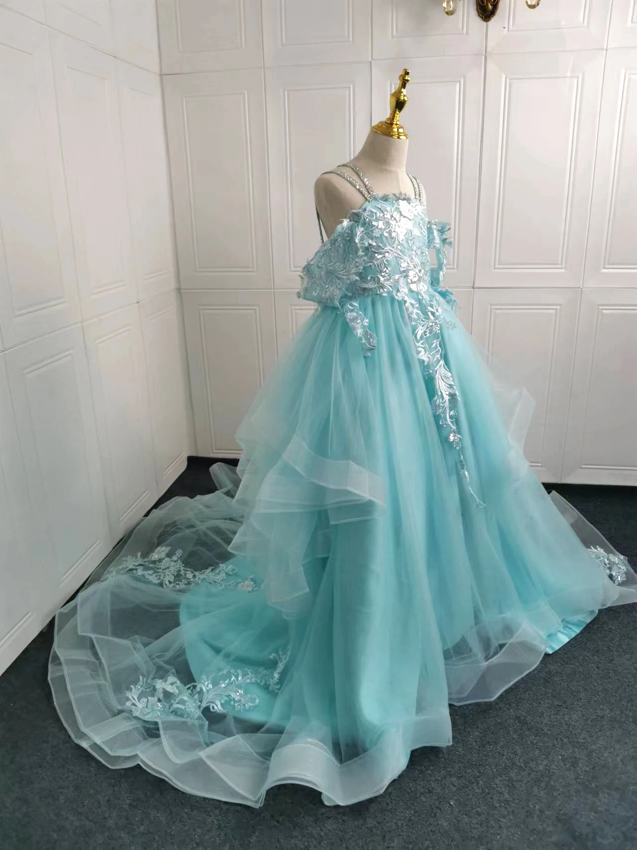 Vestidos de verano para niña, vestido de princesa con hombros descubiertos, tul hinchado, primera comunión, desfile, fiesta de cumpleaños, lindo vestido para niños