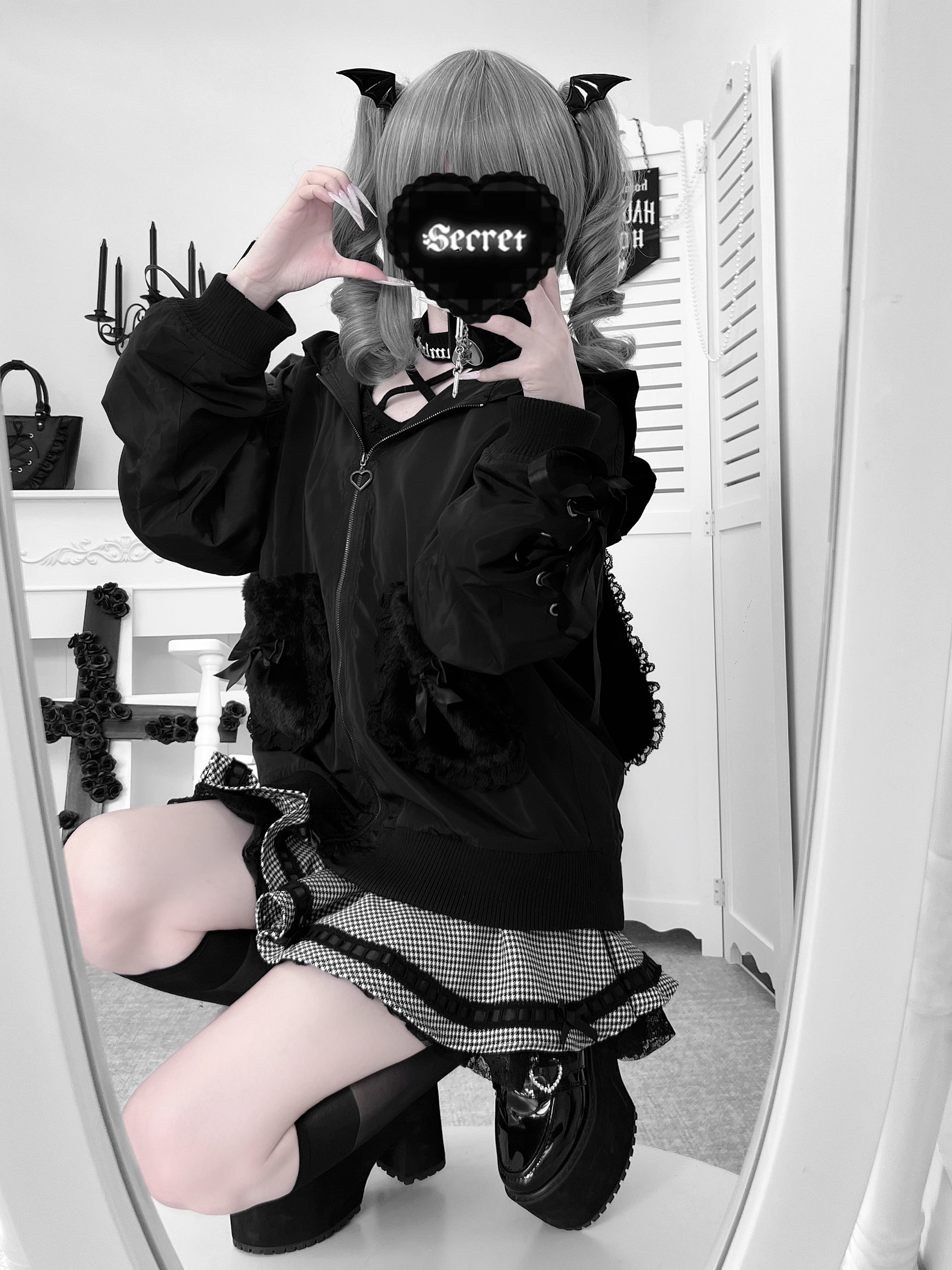 Damska bluza z kapturem w stylu japońskim, z uszami królika, chroniąca przed słońcem, sznurowana, z długim rękawem, koronkową kokardą, kieszeniami i zamkiem błyskawicznym, produkcja masowa.