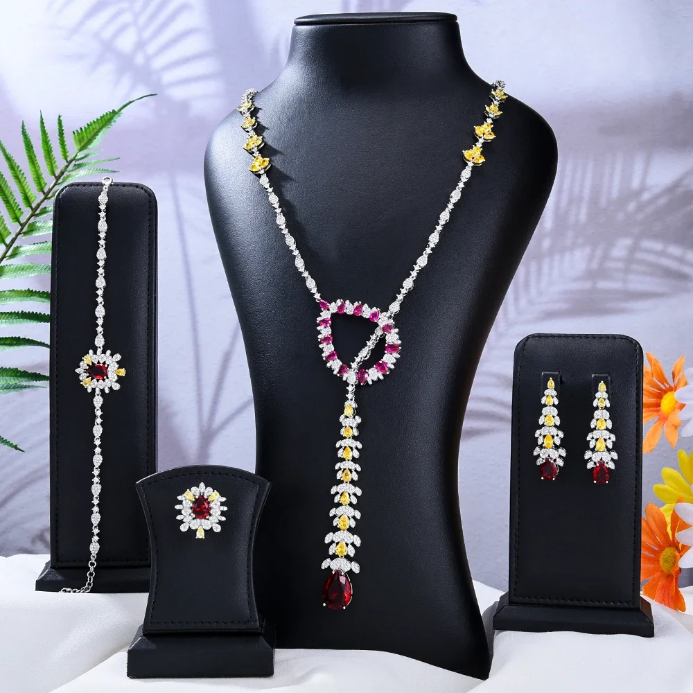 

Soramoore Gorgeous Luxury DIY Long Necklace Earrings Bracelet Ring Jewelry Set For Bridal Wedding Accessories Gift High Quality