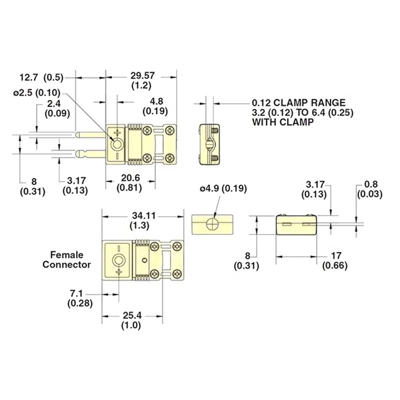 Разъем K «папа» и «гнездо» с зажимом Термопара K-типа Маленькая желтая вилка с кронштейном Разъем термопары типа K-TCE