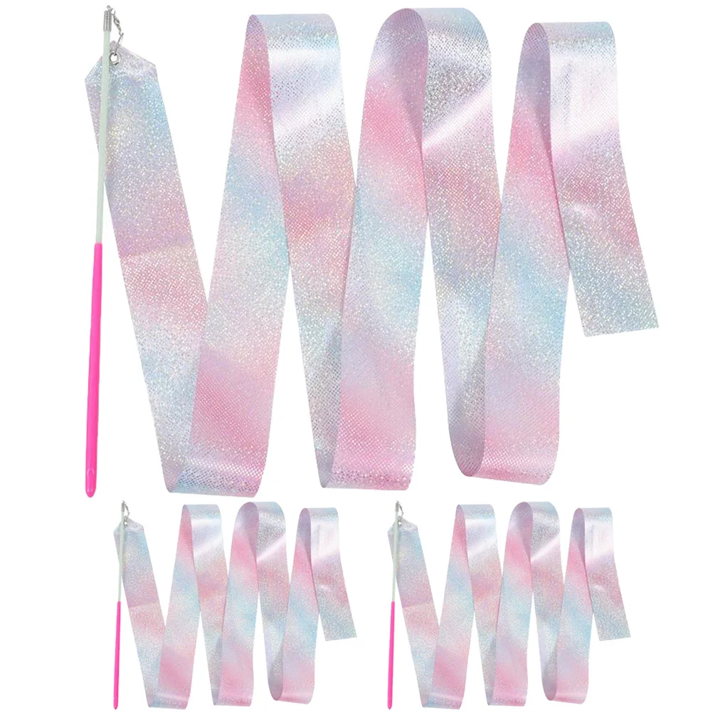 

3Pcs Bright Color Dance Ribbon Gymnastics Performing Ribbon Rod Flexible for Fitness Gymnastics Training Dance Performing