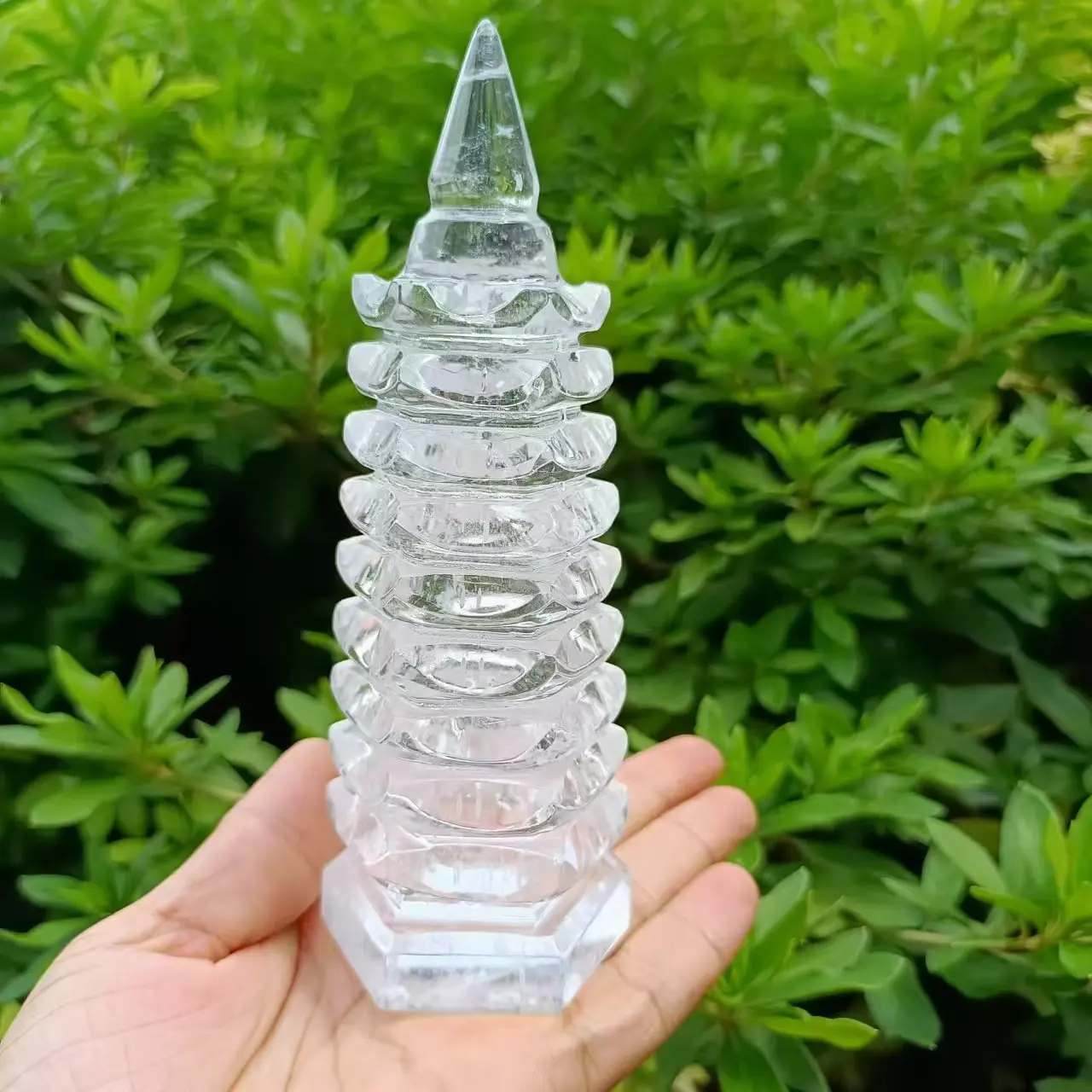 Natural White Crystal Wenchang Tower, White Quartz Crystal Hand-Carved Tower, Mineral Reiki Healing Tower, Energy Degaussing Tow