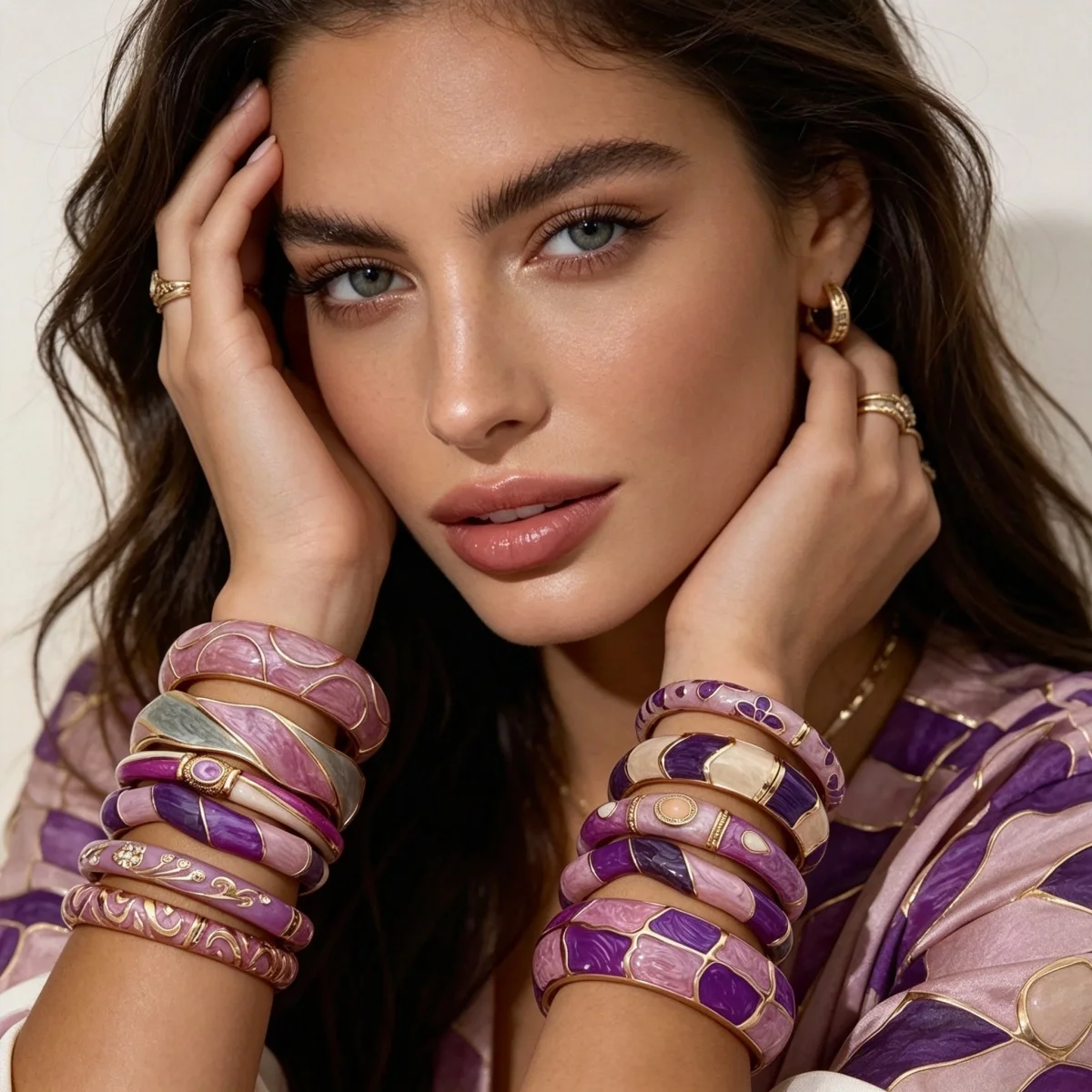 Ästhetisches Armband aus Emaille der Purple-Serie für Damen und Herren, Vintage-Punk-Stil, unregelmäßiger Block, gedreht, wellig, breiter Statement-Armreif, Schmuckstück – Detail 15