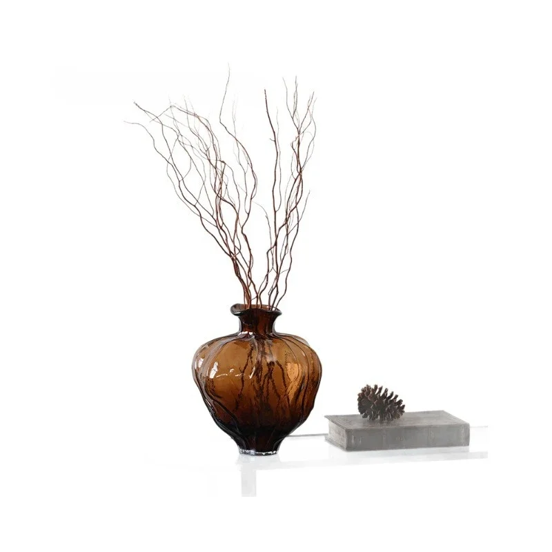 Home Scandinavian handmade wavy mouth lace new brown belly glass vase