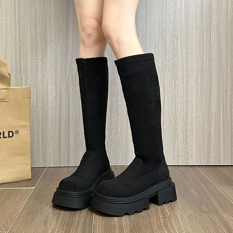 Picture 5: Winter Platform Thick Heel Woman Knee High Boot Concise Slip On Shoes Ladies Punk Style Knight Long Booties