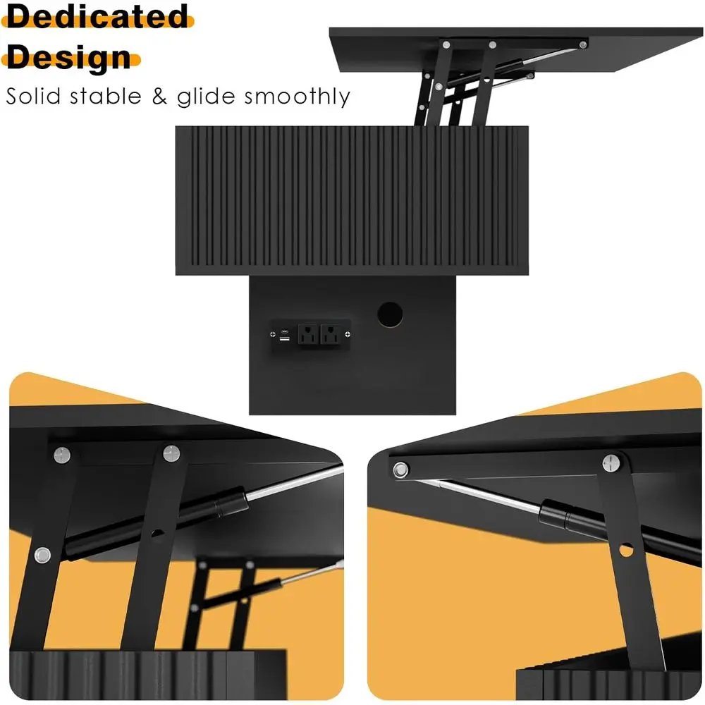 モダンなLEDコーヒーテーブル、マルチポート充電、16色照明、十分な収納スペース、スタイリッシュなブラック、リビングスペースに最適