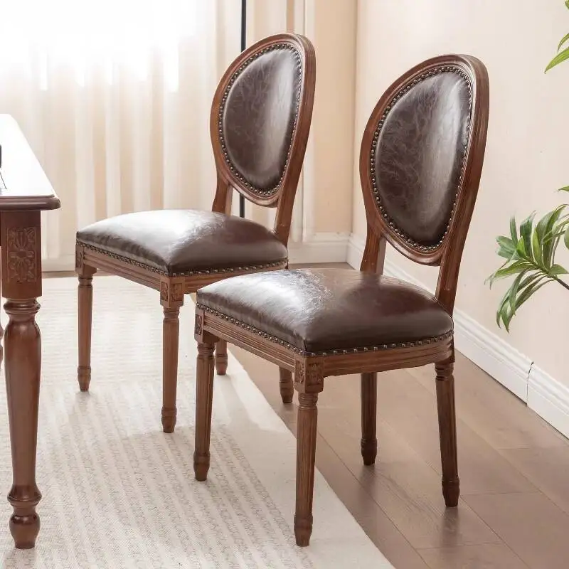 

American Dining Chairs, European Retro Home Decor, Small Unit, Soft Pack, Leather Hotel, Coffee Restaurant Chairs