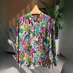 Silk Women's Shirt Fashion Satin Y2k Blouses Ladies Polo-Neck Clothing Spring/Summer Loose Long Sleeves Prints Tops