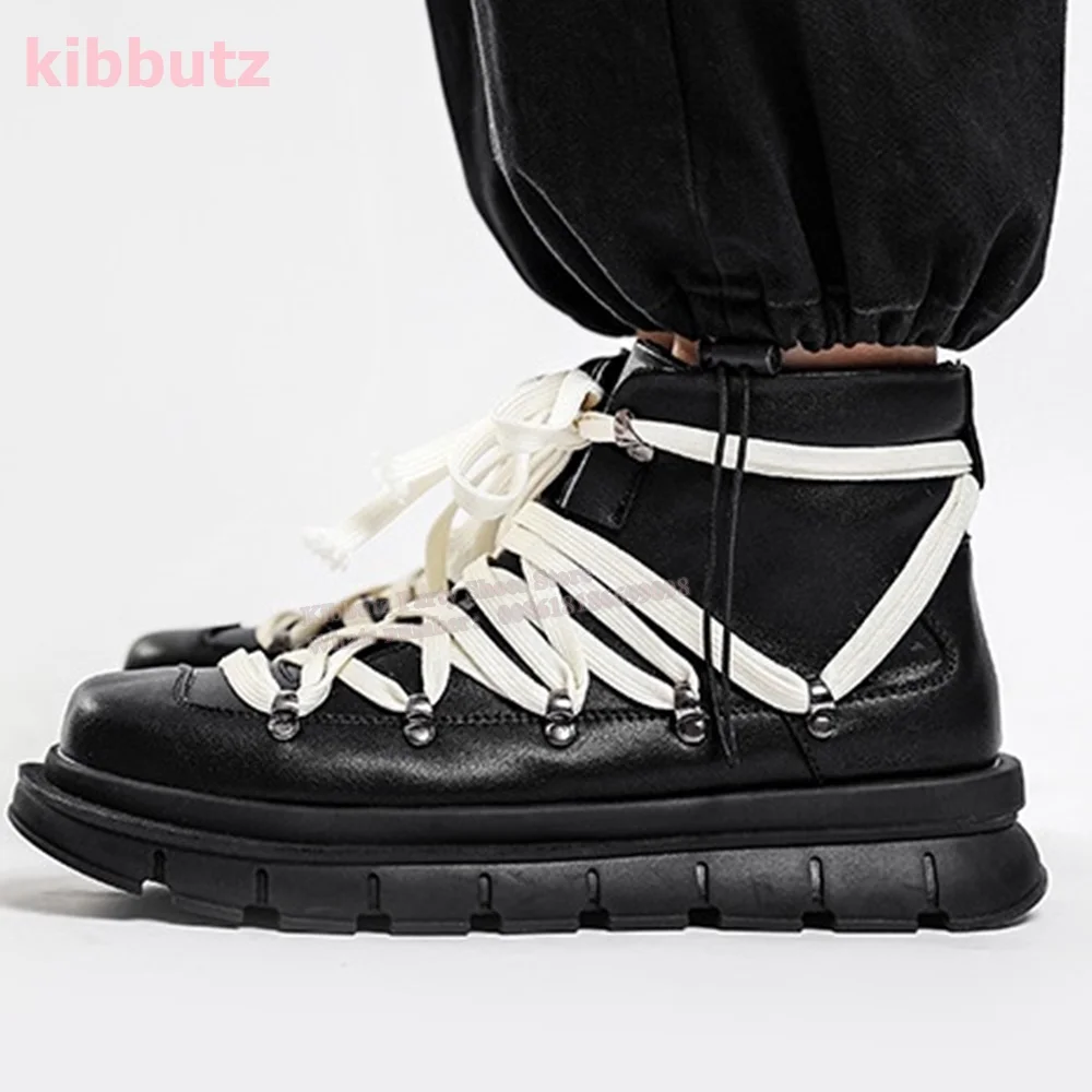 Cross Strappy Ankle Boots Sneakers Genuine Leather Round Toe Lace-Up Leather Mixed Color Women Novelty Fashion Men Shoes Newest