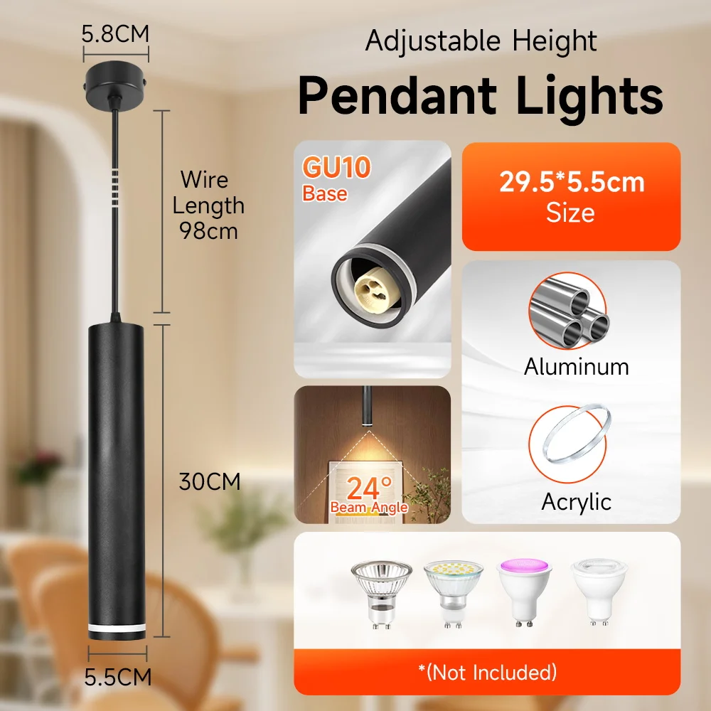 GU10 Led Pendant Light 3 Colors Ceiling Chandelier 110V 220V Replaceable Bulb for Kitchen Living Room Cylinder Hanging Lamp Deco - view 2