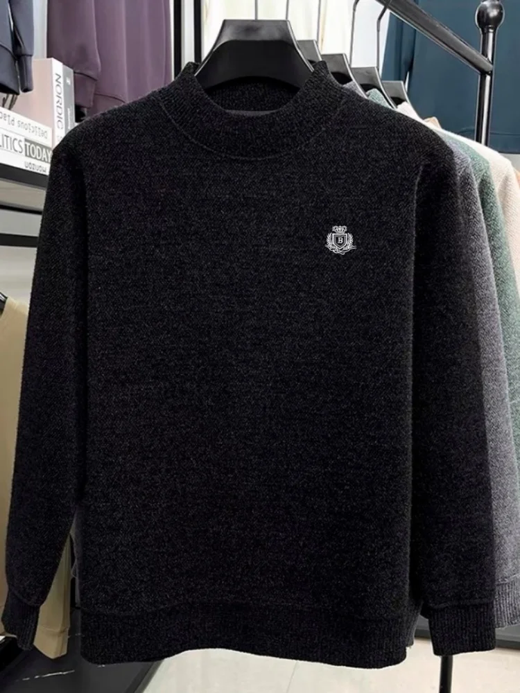 Suéter grueso de manga larga con cuello redondo para hombre de lujo de alta gama para otoño e invierno, top bordado con insignia informal de marca de alta calidad
