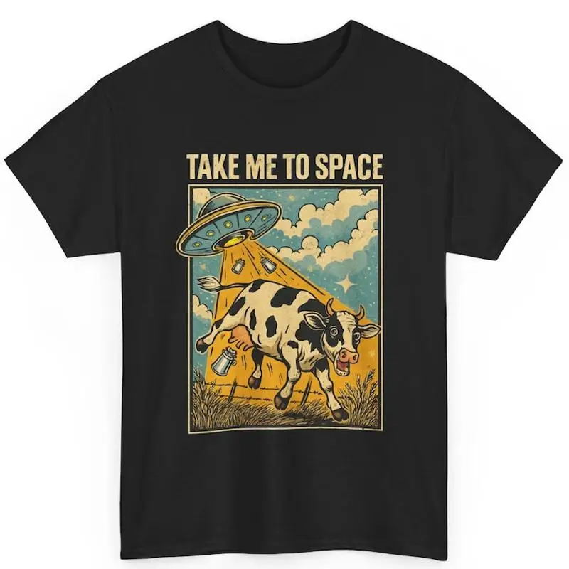 Take Me To Space Cow UFO Abduction Graphic T-Shirt