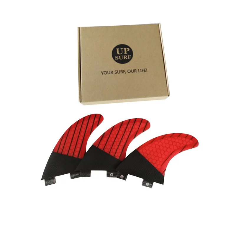 S/M Tri Fins Double Tabs 1 Fiber Line Surfboard Fins Quilhas Surfing Fins Red Thruster UPSURF FCS Fins For Sup 3 Fins Set