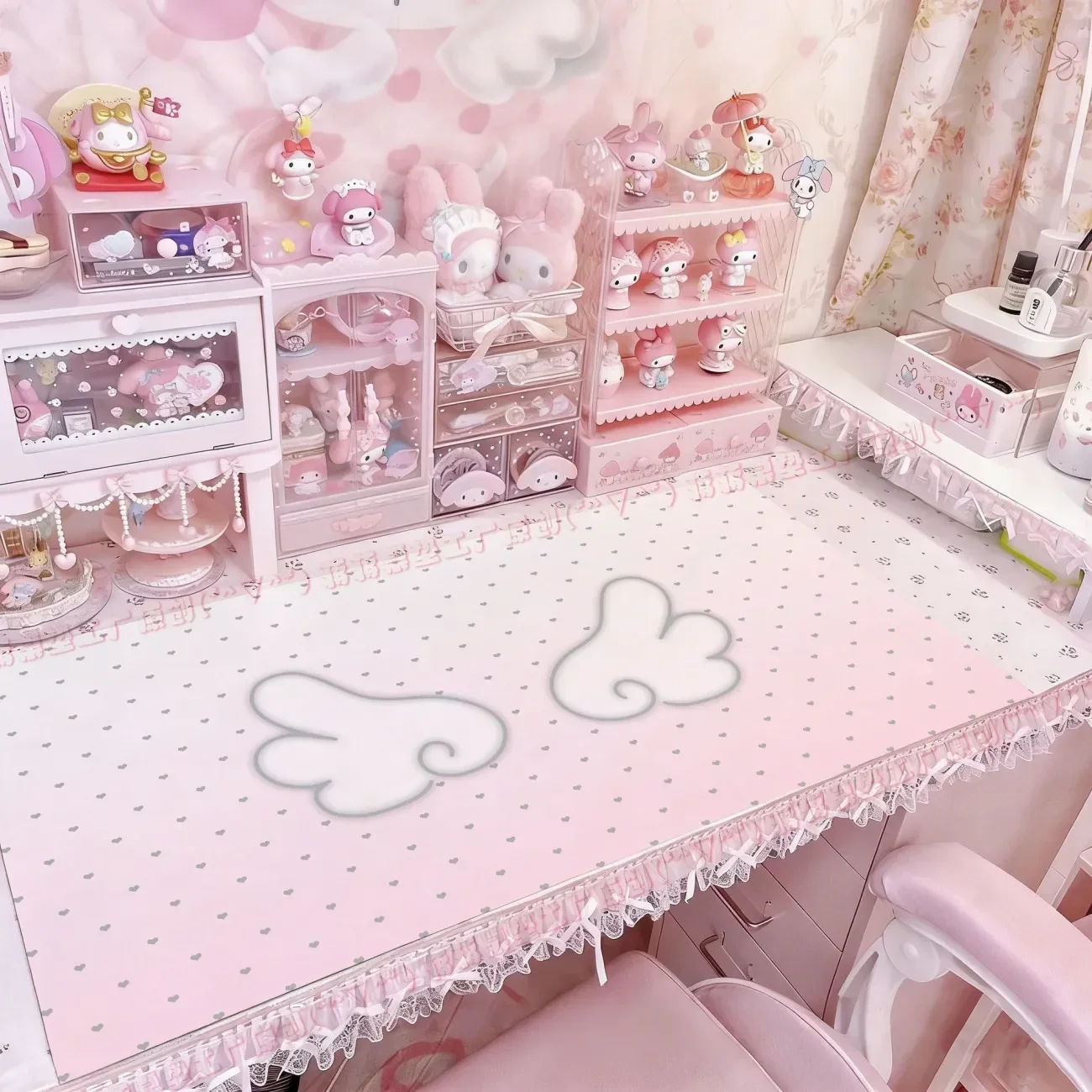 Leather Desk Pad Protector Love Heart Gradient Angle Wings Y2k Mouse Pad Office Desk Mat Waterproof Non-Slip PU Desk Blotter Pad