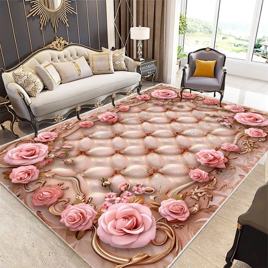 Nordic Light Luxury Living Room Carpet Flower Home Decora Carpet   Bedroom Lounge Non Slip Floor Mat Washable Children\'s Rug