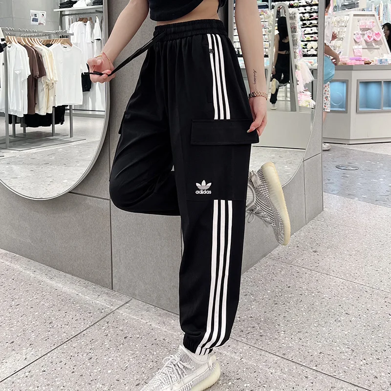 

Мужские и женские спортивные штаны Adidas, модные, хит продаж, регулируемые, полосатые брюки-карго, спортивные штаны, черный/хаки