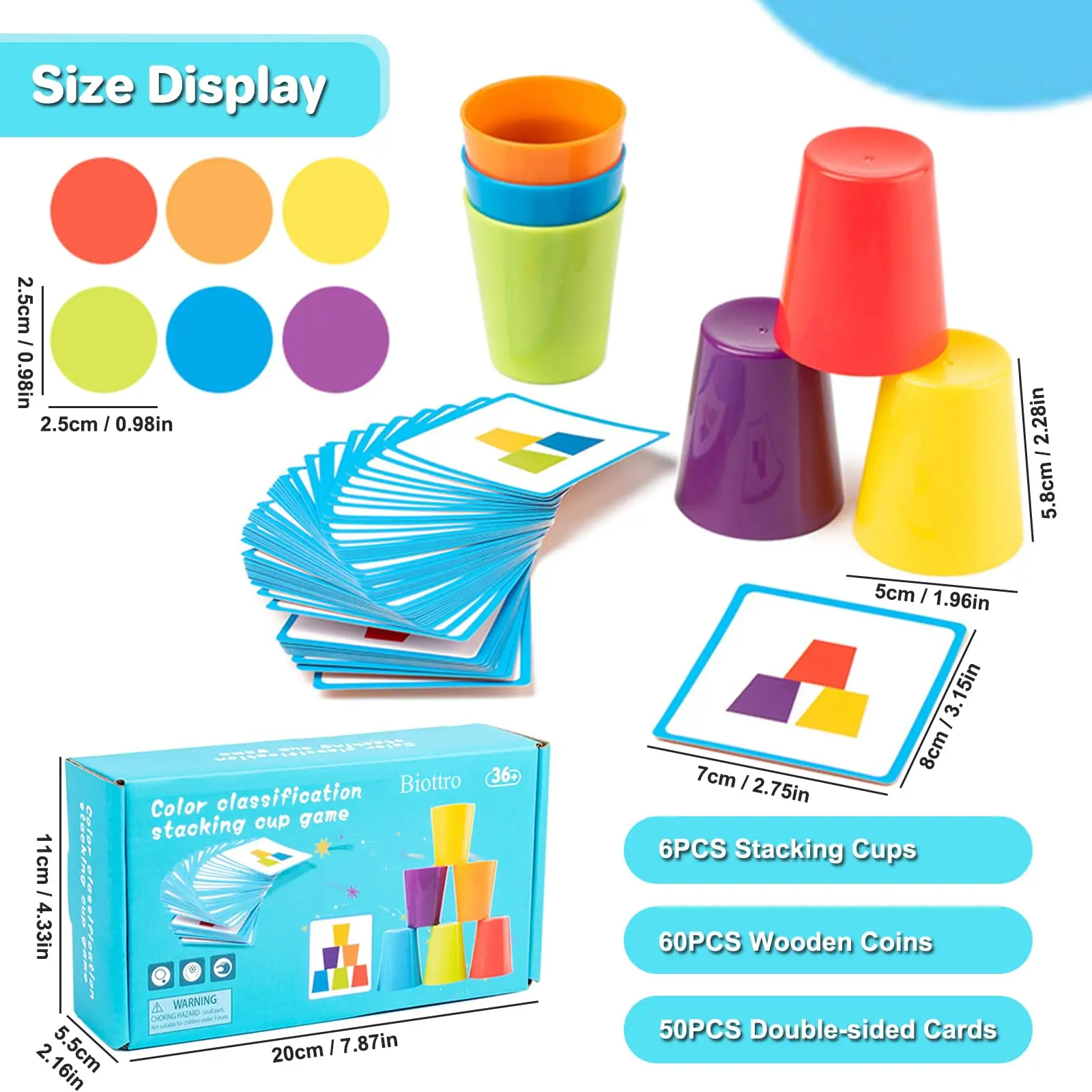 6Pcs Stacking Cups Game Color Sorting Cups Toys Kids Montessori Educational Color Matching Toys Parent-child Interactive Puzzle