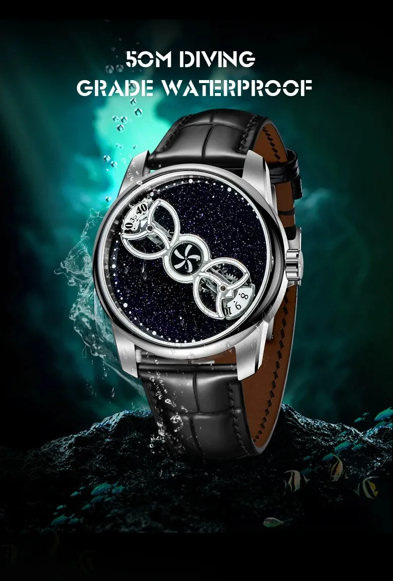 OBLVLO Men Automatic Watch 41MM Luxury Fashion Mechanical Wristwatch Luminous 50M Waterproof Sapphire Unique Concept Dial