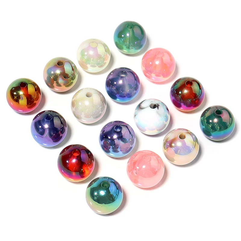 10pcs/lot 16mm Acrylic Round Beads Plated Color Spacer Bead for Jewelry Making DIY Necklace Bracelets Phone Chain Accessories