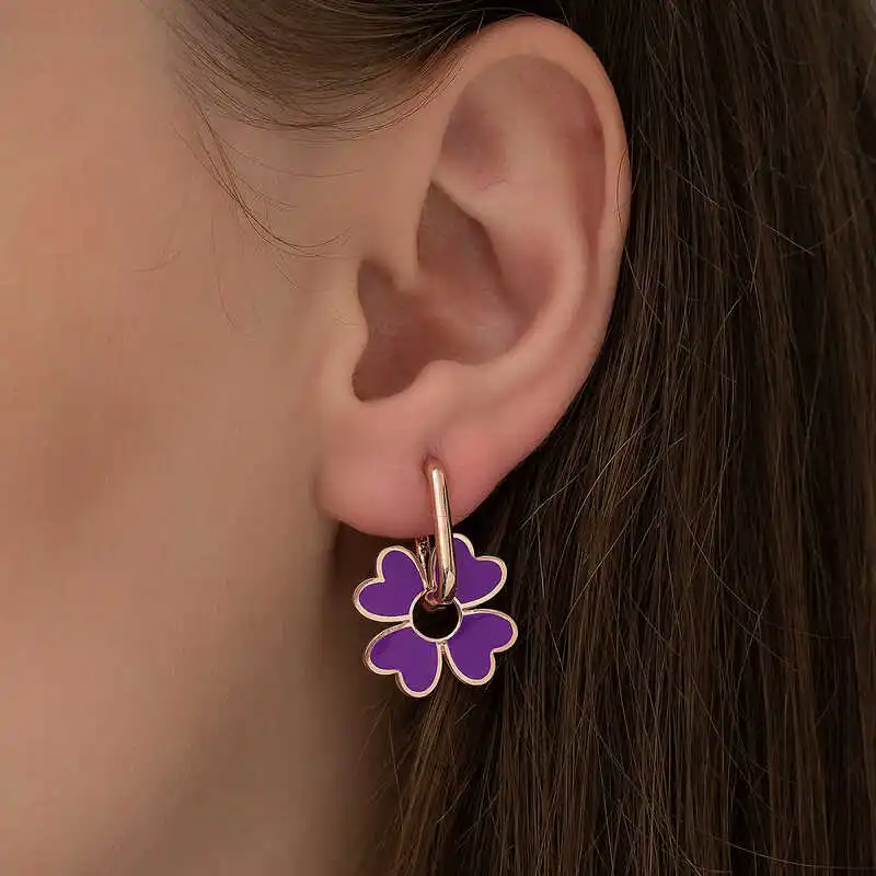 Silver Phosphorous Purple Clover Earrings 925 Sterling Women for Jewelry Wedding Party Birthday Gift - Box - Fashion - Girl - Special Days