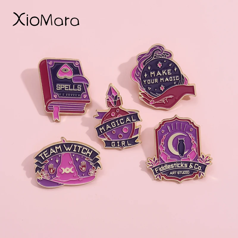 Make Your Magic Enamel Pin Magic Spells Crystal Ball Potion Black Cat Brooch Lapel Badges Gothic Jewelry Gift For Wizard Friends