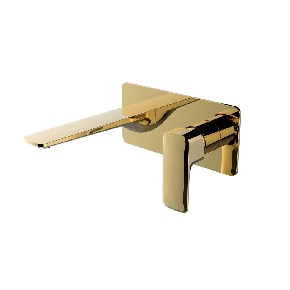 Polished golden brass one handle basin faucet wall mounted ceramic valve bathroom sink water tap