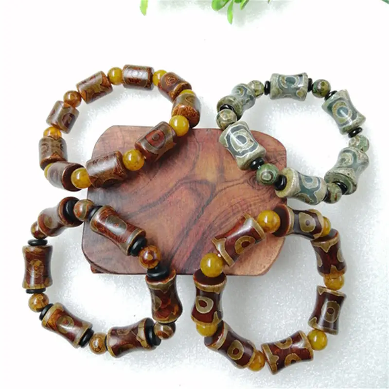 Tibetan Style Nine- Three-Eye Sky Bracelet Chalcedony Agate Buddha Beads for Men and Women