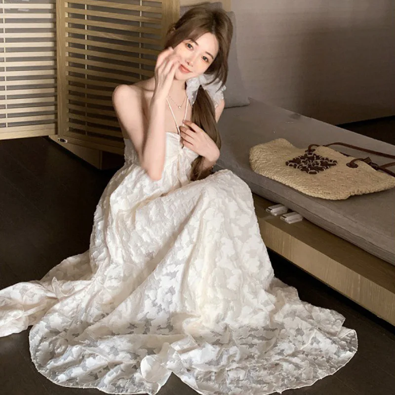 

Корейское летнее бежевое элегантное сексуальное клубное плиссированное длинное платье с открытой спиной на шнуровке, женский вечерний сарафан для отпуска, дня рождения