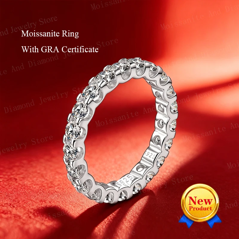 Neuer Damenring mit 10 Edelsteinen, voller Moissanit, glänzender Ehering, ewiger Ring, 100 % S925-Schmuck aus reinem Silber, klassischer Party-Ring – Detail 7