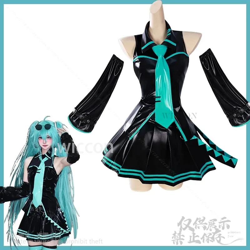 

asdh8@Y2K Mikuu Jirai Kei Black Dress Lolita Green Wig Anime Game Project Sekai Cosplay For Halloween Christmas Girls Woman Cust