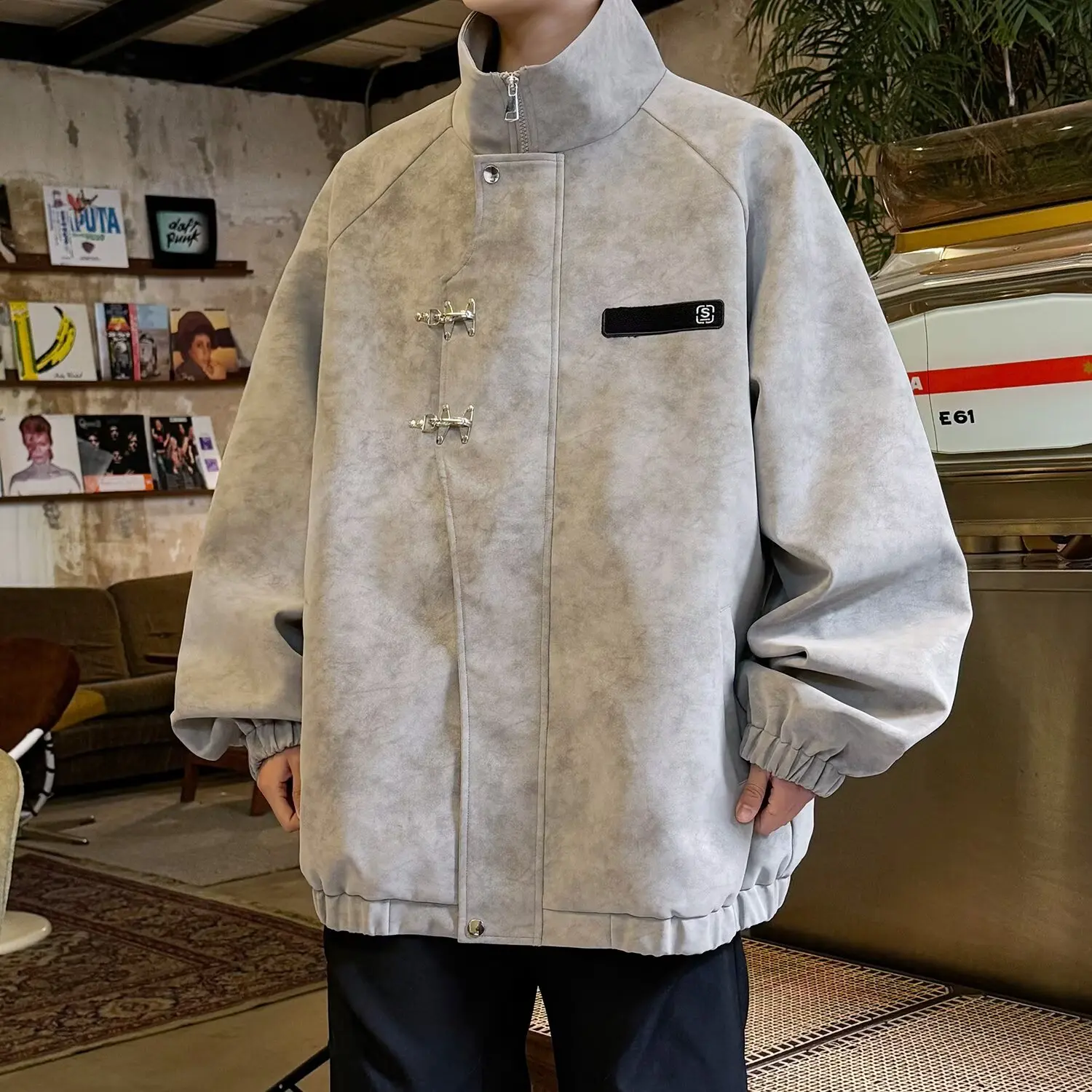 

Модная дизайнерская куртка из искусственной кожи для мужчин, весна-осень, в уличном стиле, с эффектом окрашивания, на молнии, свободного кроя, модное пальто