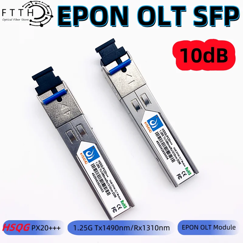 

10dB EPON OLT SFP PX20+++ 10db HSGQ Optical Module 10db SFP 1.25G Tx1490/Rx1310nm EPON OLT SFP Module Transceiver SC Connector