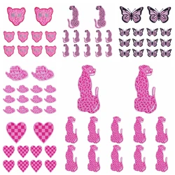 10PCS/lots Pink Leopard/Butterfly Patch Cartoon Embroideredy Patch Iron On Patches For Clothing Love Heart/Rainbow Letter Patch
