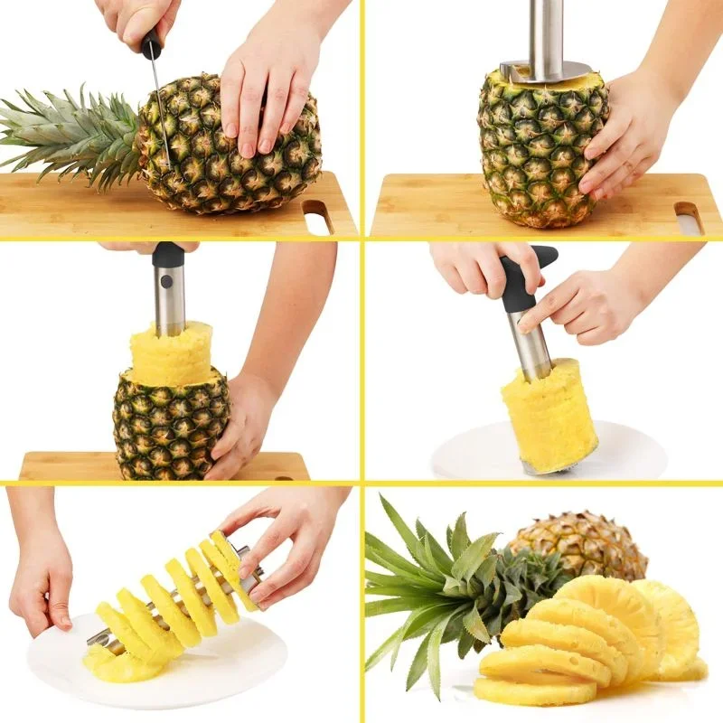 Taglierina per ananas Affettatrice per ananas in acciaio inossidabile Estrattore per ananas Pelapatate Separatore di nucleo Pelapatate rotativo a spirale
