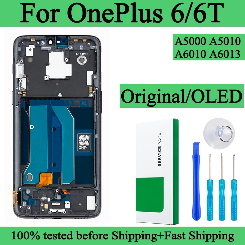 A6000 A6003 A6010 A6013 Premium Lcd For OnePlus 6 Display Touch Screen Digitizer Panel Assembly For OnePlus 6T LCD With Frame