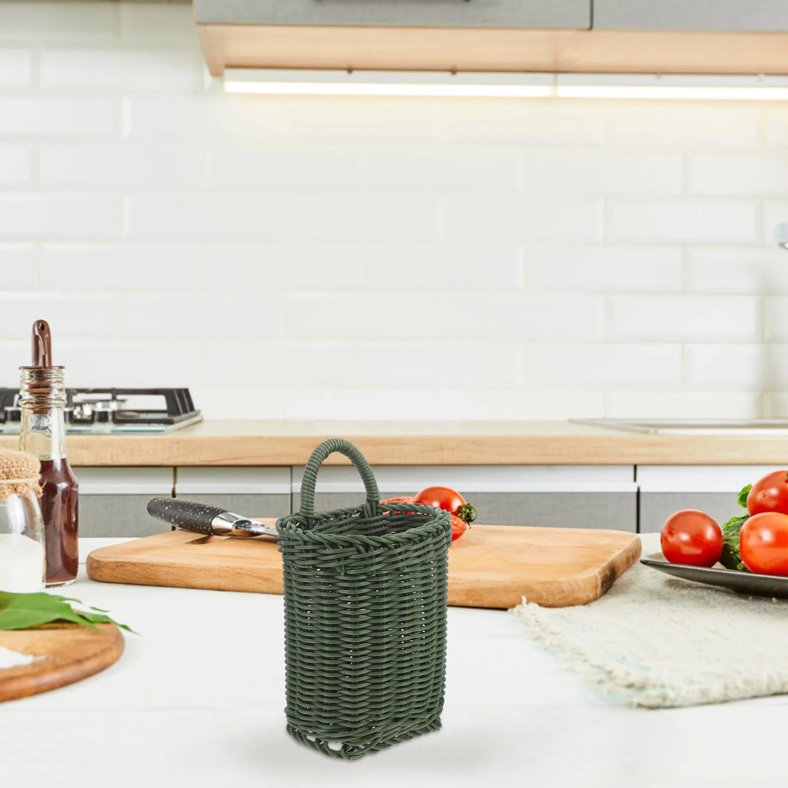 

Wall Hanging Rattan Storage Basket Woven Organizer Fruit Vegetable Seasoning Holder Kitchen Decorative Flower Basket for Wall