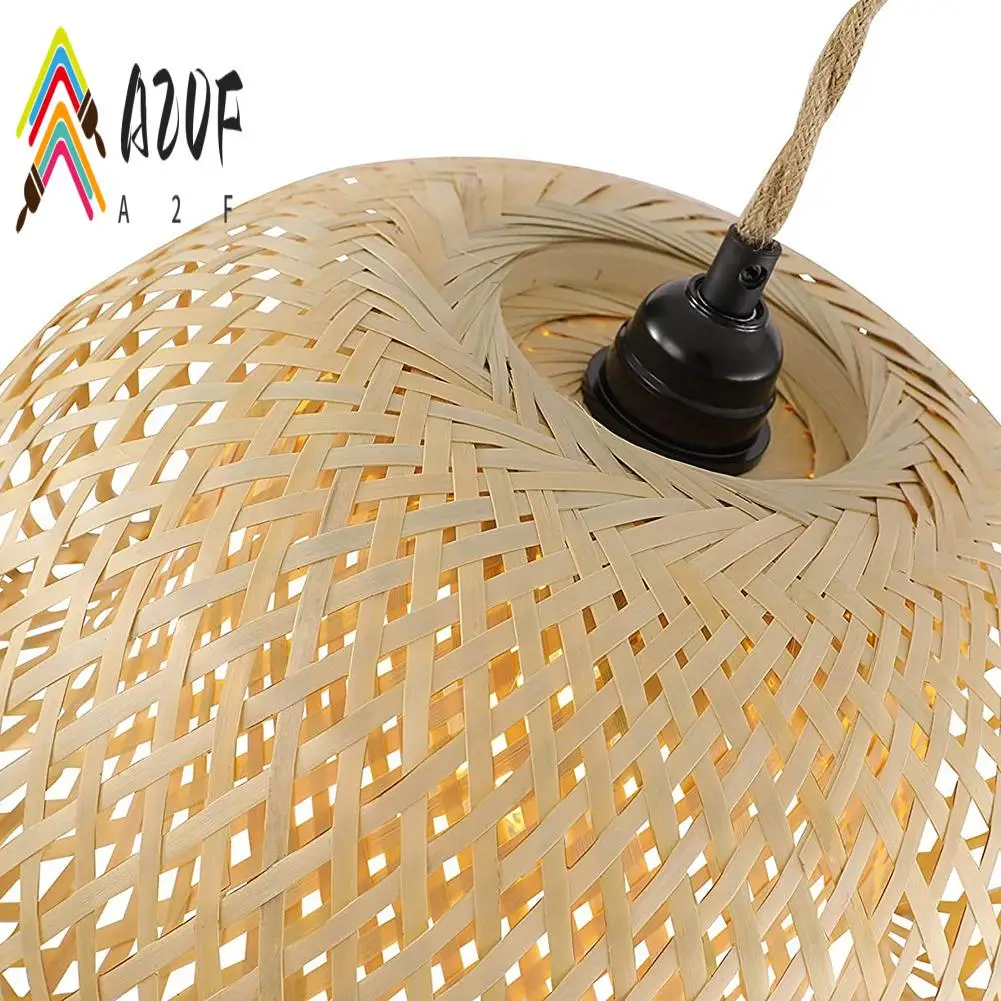 

A20F-Plug In Pendant Light Hanging Lamp With Switch Jute Rope Cord Bamboo Lampshade Wicker Rattan Hanging Lights US Plug