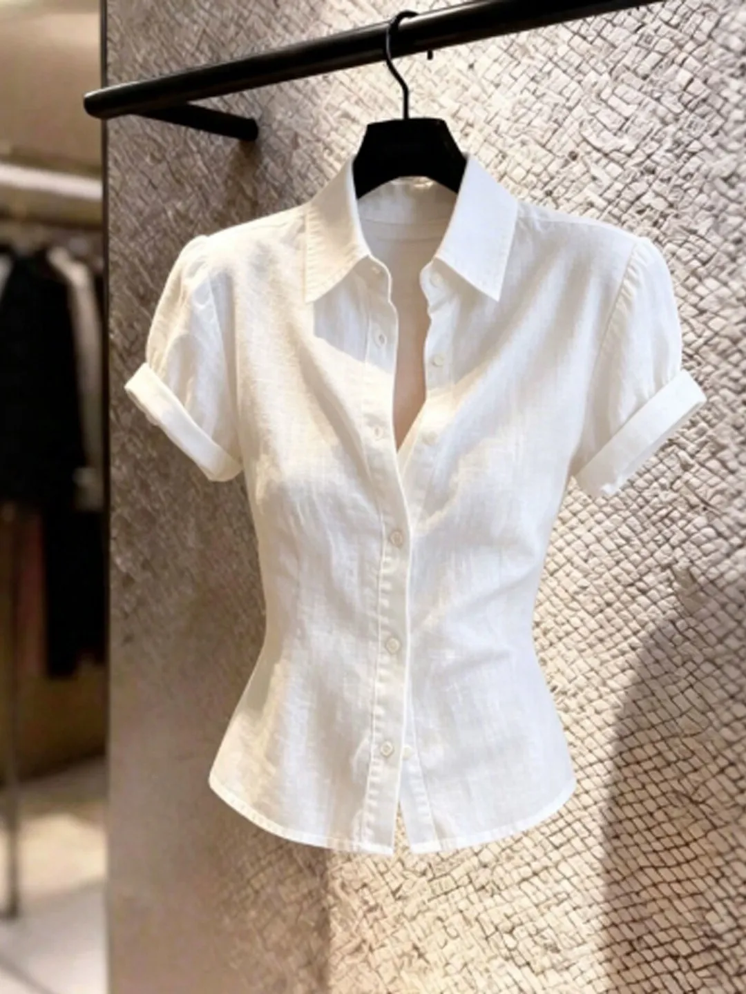 

Slimming Effect Korean Style Shirt Unique Waist-Cinching Gentle Wind Short Sleeve Women's Fashion Summer 2026