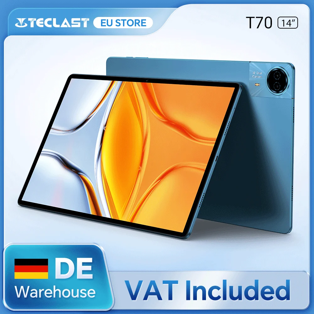 Teclast T70 2026 14-Zoll-Tablet MTK G100 20GB (8GB+12GB Erweiterung) RAM 128GB ROM 4G LTE 10000mAh 18W Schnellladung GPS Android 15 Gemini AI