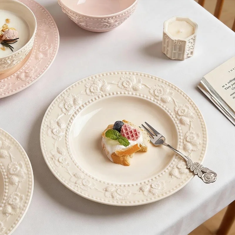 

8-inch European Relief Ceramic Dish Dessert Pasta Dish Plates Artistic Tableware Dining Table Decoration Kitchen Tools