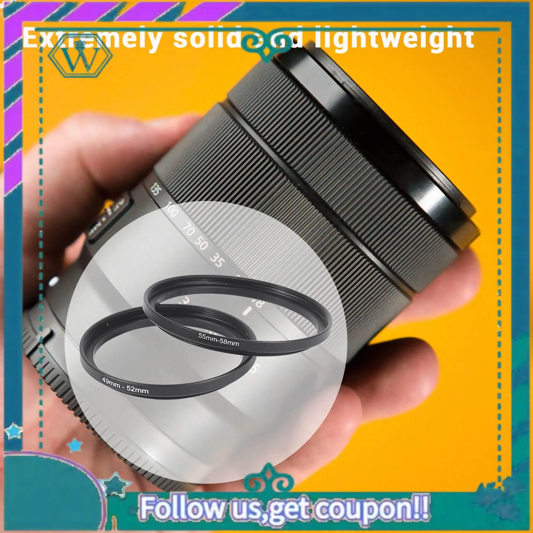 A75Q-8 Pieces Step-Up Adapter Ring Set,Includes 49-52Mm, 52-55Mm, 55-58Mm, 58-62Mm, 62-67Mm, 67-72Mm, 72-77Mm, 77-82Mm-Black