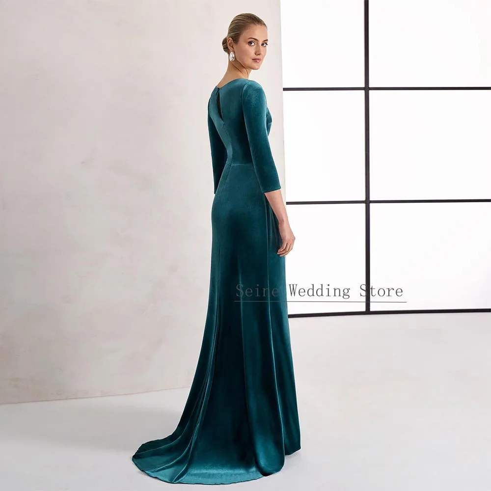 Customized Wedding Guest Gown Velvet Three Quarter Mermaid/Trumpet Mother of the Bride Dress 3D Flower Pleated Formal Party Gown