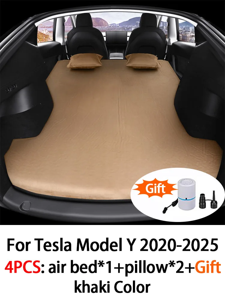 Voor Tesla Model Y & Model 3 2017-2025 Alle modellen Opblaasbaar luchtbed Outdoor Camping Opblaasbaar Suède Autoreisbed