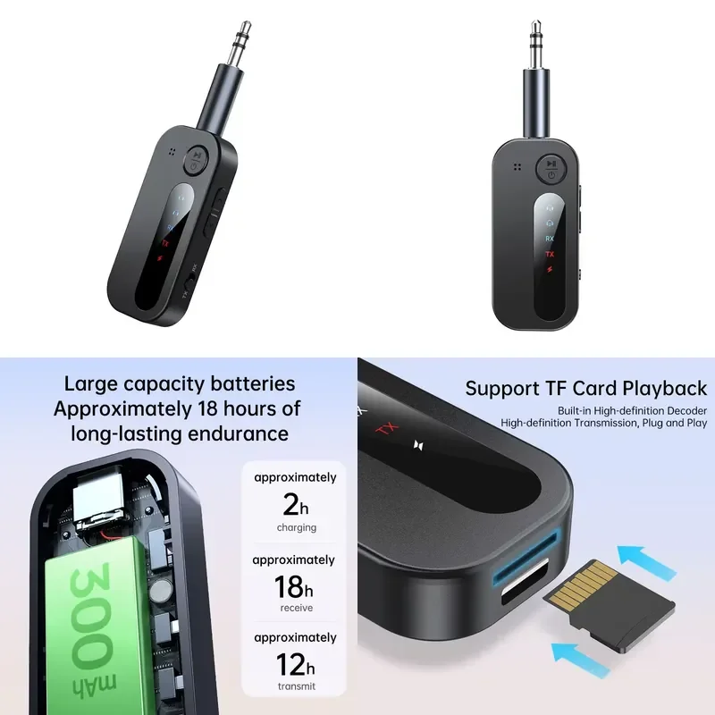 for 2 in 1 Bluetooth Audio Transmitter Receiver Dual Device Connection LED Indicator for Car Plane TV Headphones