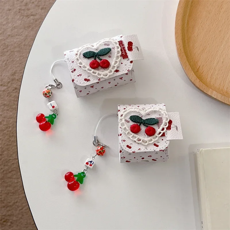 

Creative Knitted Cherry Case for AirPods 4 Airpod 1 2 3 Pro Pro2 Bluetooth Earbuds Charging Box Protective Earphone Case Cover